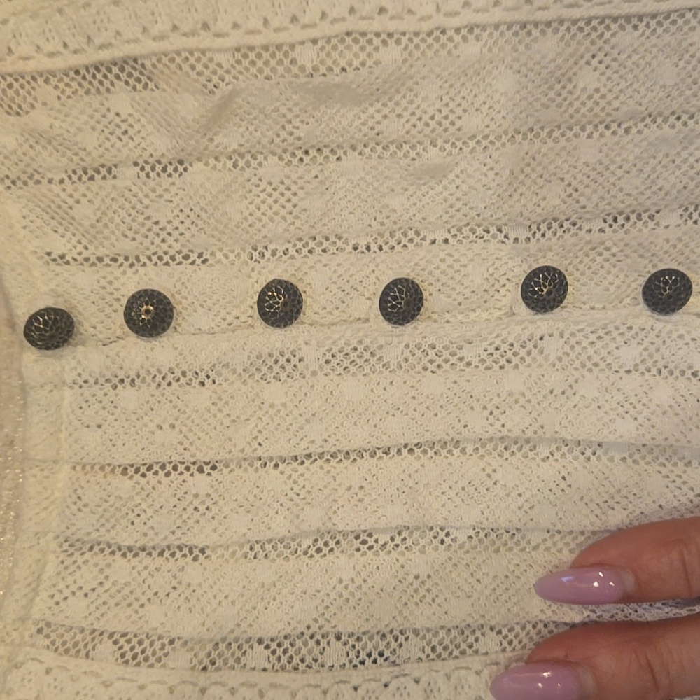 Free People Creamy White Lacey Sheer Tunic Top With Blue Embroidered Accents - Picture 11 of 13